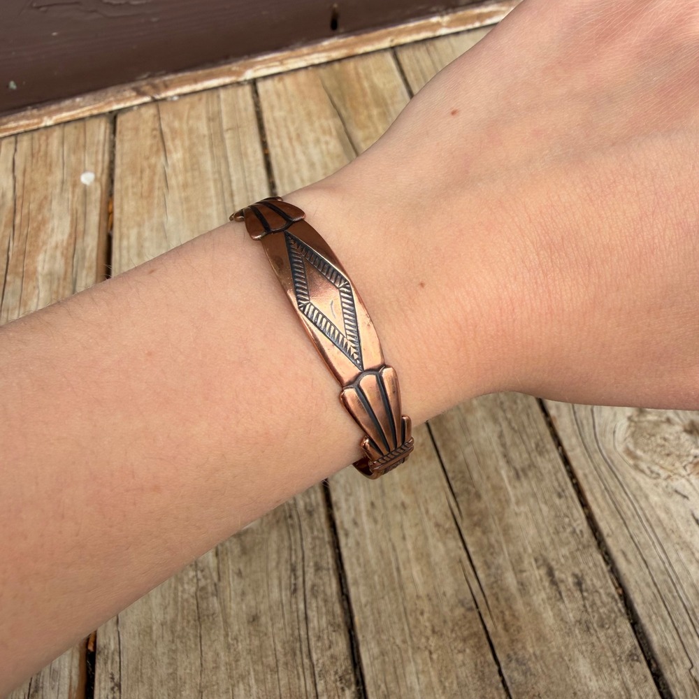 Vintage Solid Copper Cuff Bracelet Stamped Geometric‎ Southwestern Boho